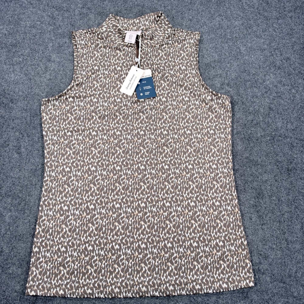 Tommy Bahama Everyday Active Womens Small Sleeveless Mock Neck Top UPF 50 Tan